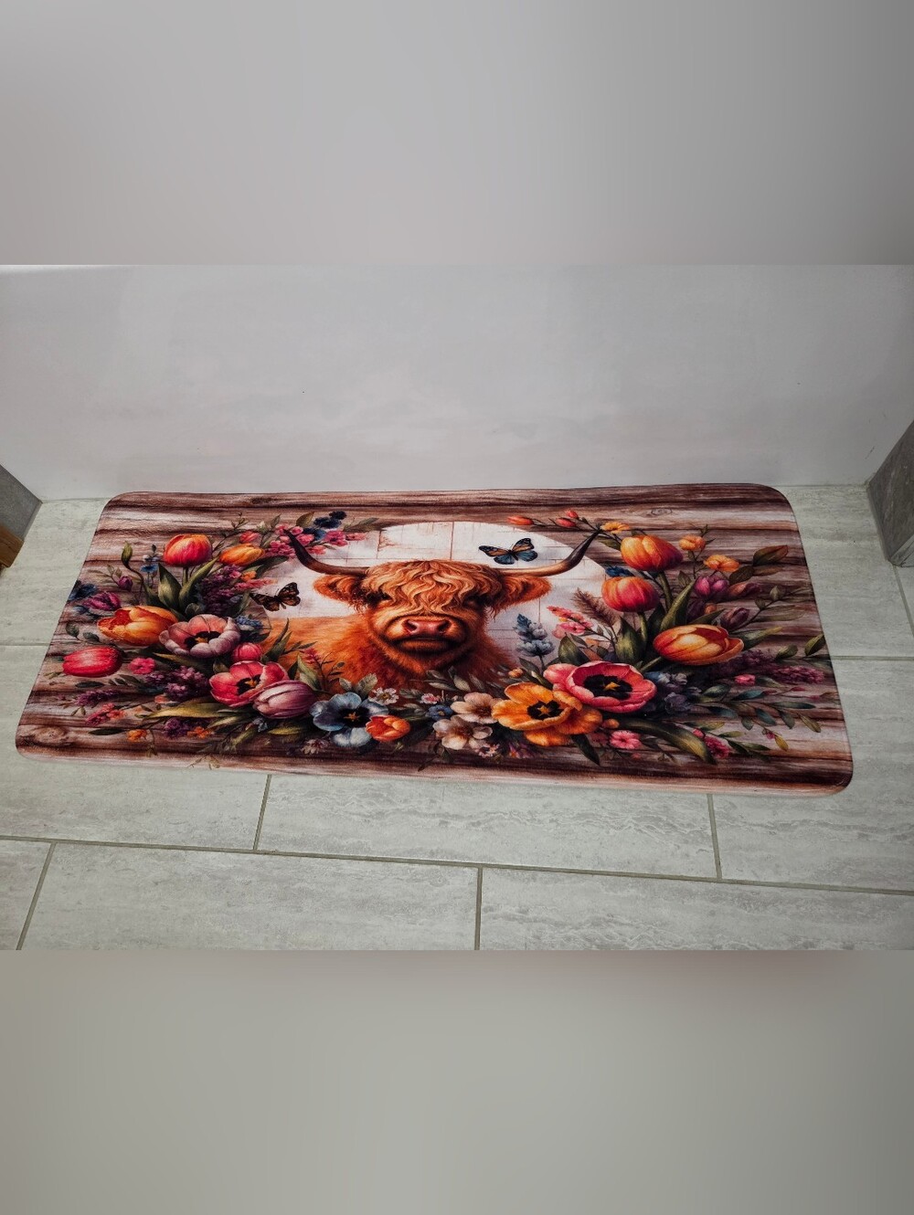 Floral Highland Cow  Memory Foam Mat